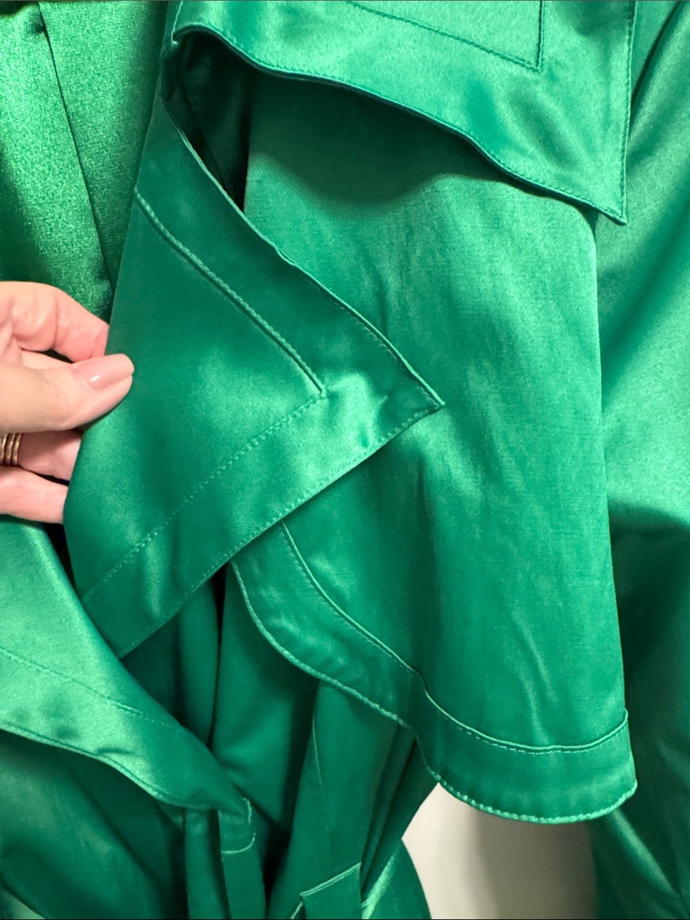 NY Collection Green Trench Coat with Waist Tie - women’s - Picture 4 of 7